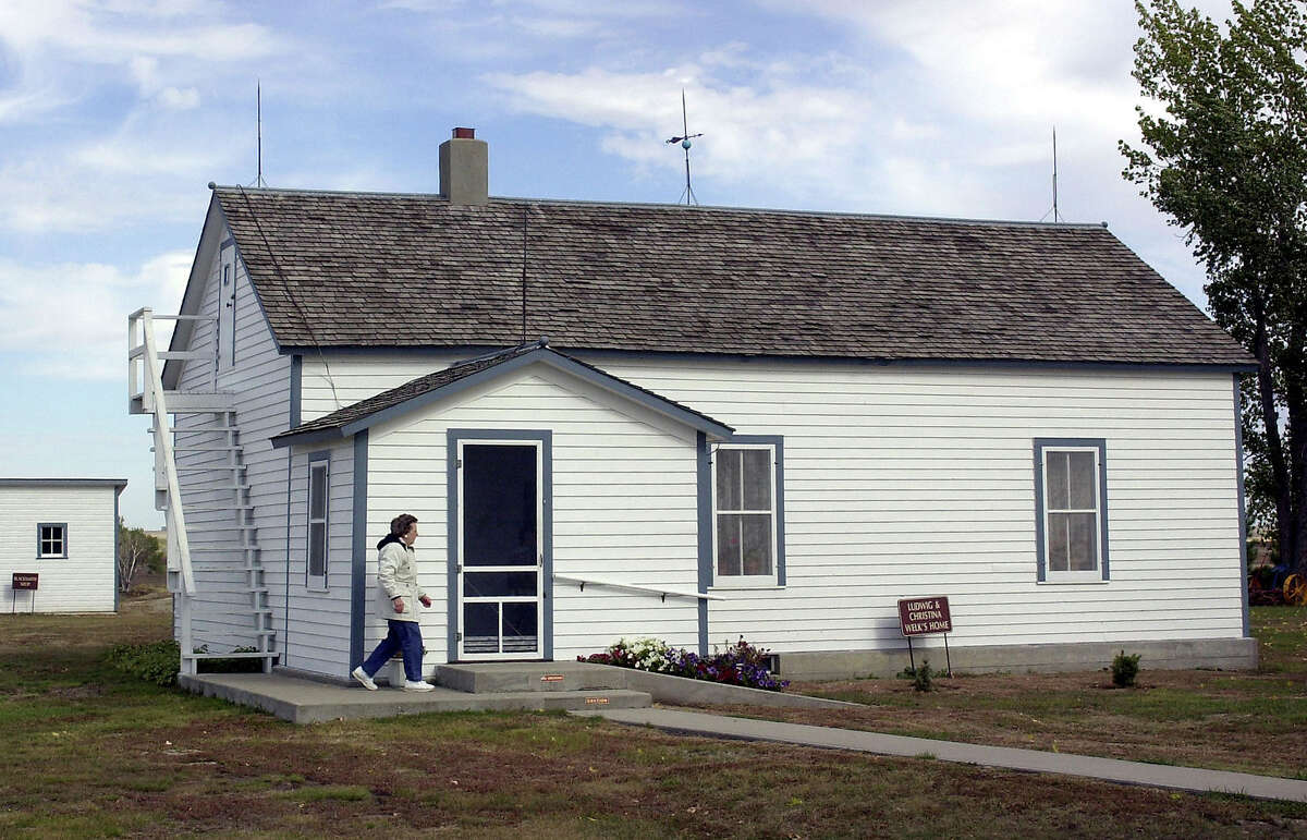 FILE - In this Oct. 10, 2002 file photo, Lawrence Welk's boyhood home is seen Strasburg, N.D. A North Dakota Historical Society official says the state is trying to boost attendance at the home, which has lost money since the state purchased it two years ago. The site opens May 26, 2017, and several things are being planned this season to spur visitors. (AP Photo/Will Kincaid, File)