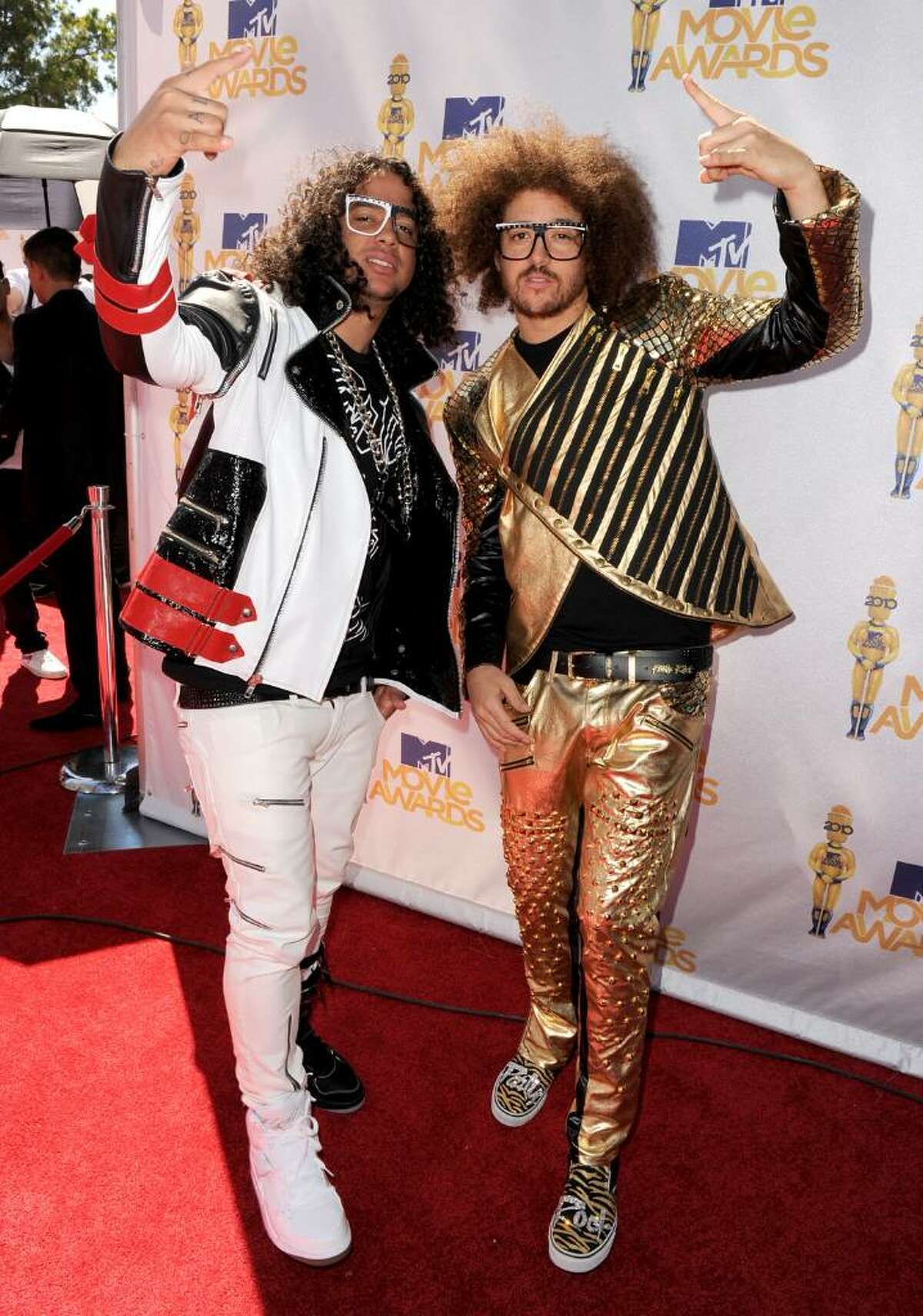 UNIVERSAL CITY, CA - JUNE 06: Sky Blu (L) and Redfoo of LMFAO arrive at the 2010 MTV Movie Awards held at the Gibson Amphitheatre at Universal Studios on June 6, 2010 in Universal City, California. (Photo by Kevin Winter/Getty Images) *** Local Caption *** Redfoo;Sky Blu