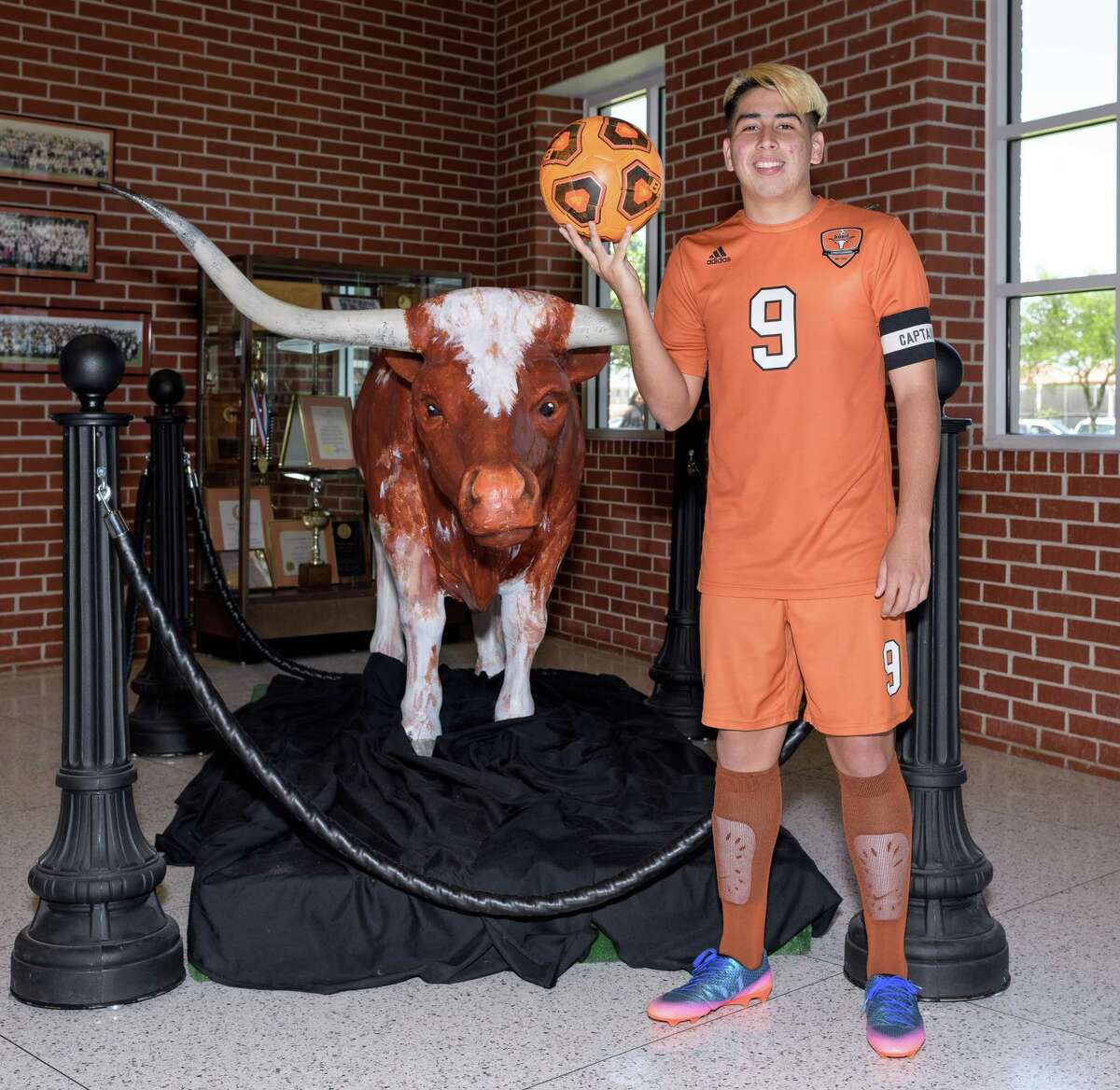 Sabino Lopez of the Dobie Longhorns is the Houston Chronicle's All-Greater Houston Boys Soccer Player of the Year and poses for a photo at Dobie High School in Houston Texas on Thursday, May 4, 2017.