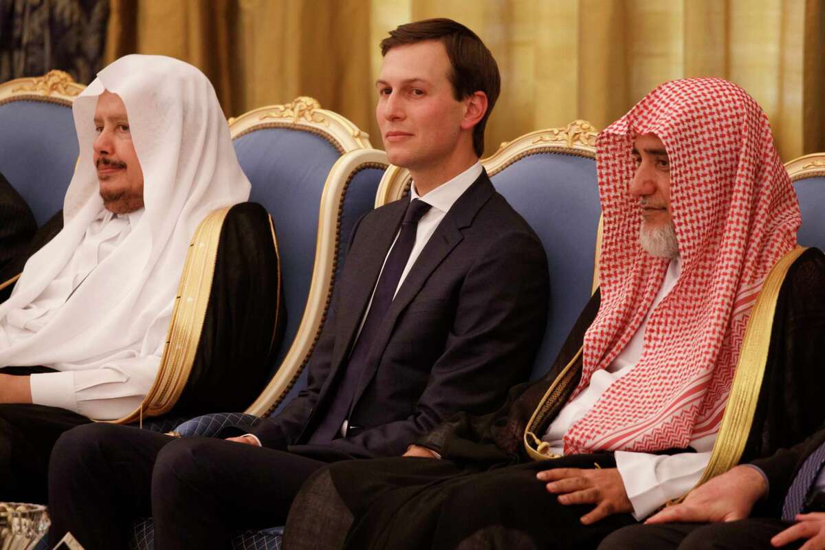 White House senior adviser Jared Kushner watches a ceremony where President Donald Trump was presented with The Collar of Abdulaziz Al Saud Medal, at the Royal Court Palace, Saturday, May 20, 2017, in Riyadh. (AP Photo/Evan Vucci)