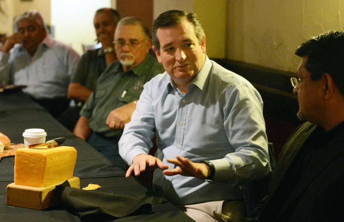 Sen. Ted Cruz meets with local business, civic and educational leaders during a luncheon meeting Saturday, May 20, 2017 at the Barn Door Restaurant in Odessa, Texas. Sen. Cruz also had stops scheduled for Midland and Lubbock. (AP Photo/Odessa American, Mark Sterkel)