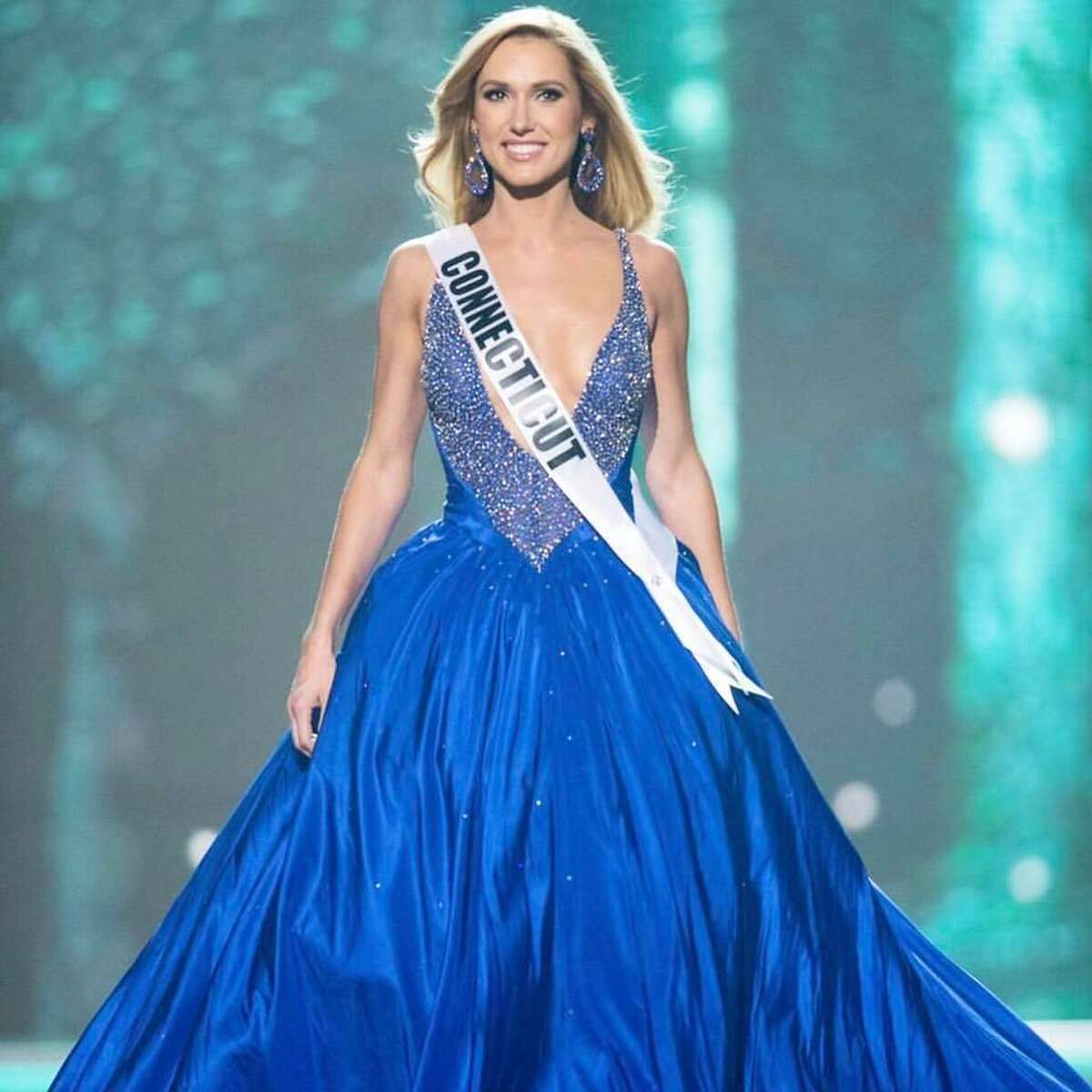 Olga Litvinenko, Miss Connecticut USA, competes on stage in her evening gown during the MISS USA Preliminary Competition at Mandalay Bay Convention Center on May 11, 2017 in Las Vegas.
