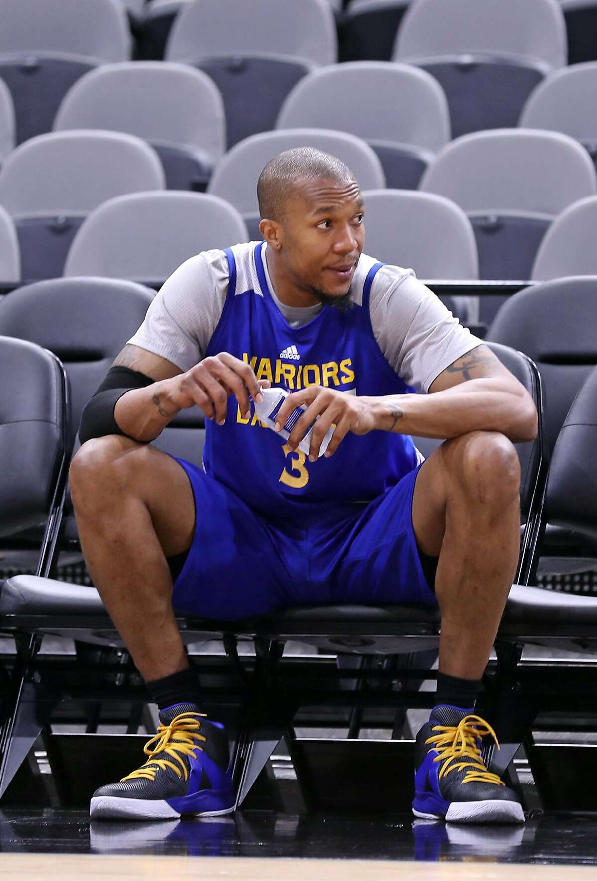 Golden State Warriors' David West after practice during NBA Western Conference Finals at AT&T Center in San Antonio, Texas, on Sunday, May 21, 2017.
