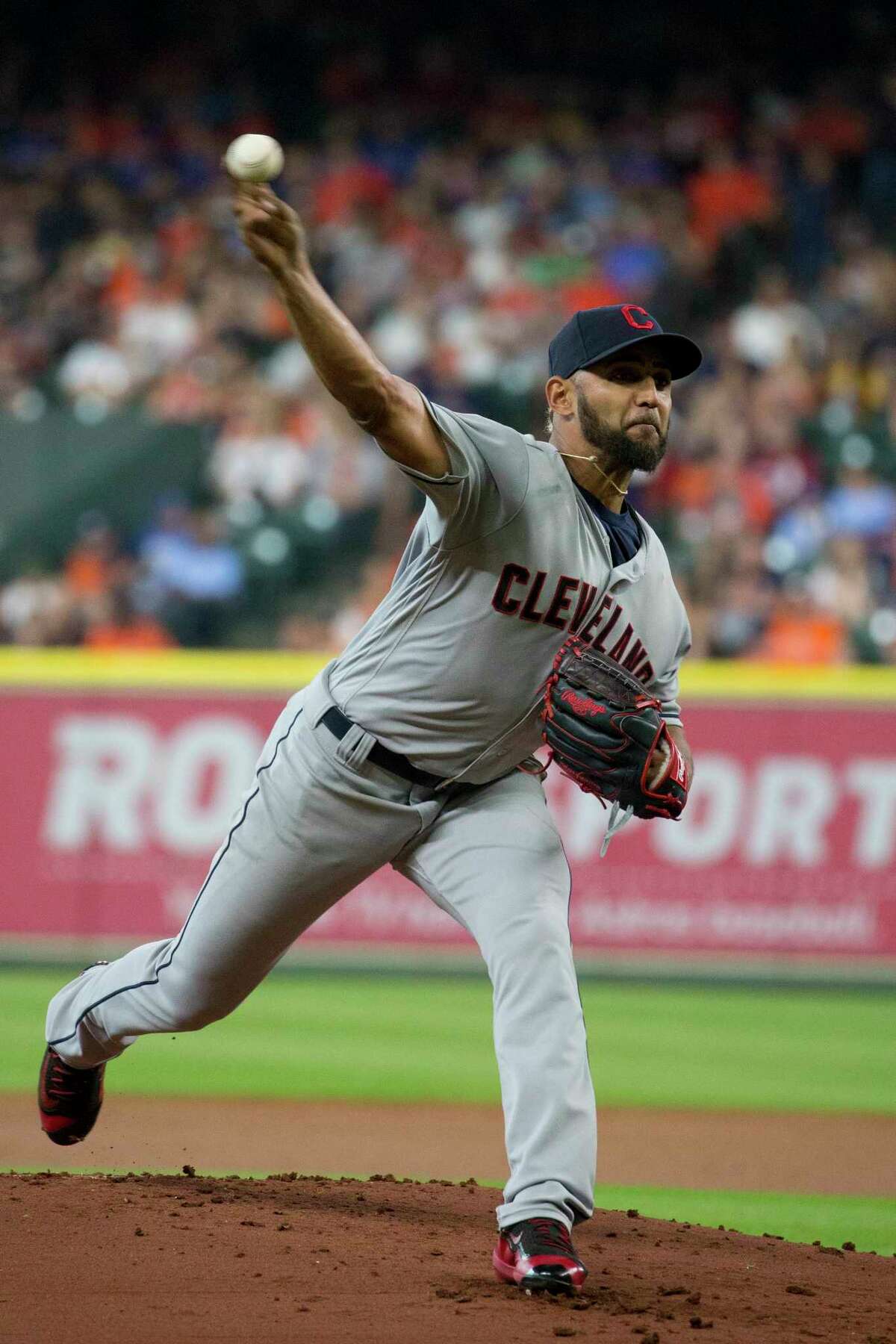 Cleveland Indians pitcher Danny Salazar delivers against the Houston Astros in the first inning of a baseball game Sunday, May 21, 2017, in Houston. (AP Photo/Richard Carson)