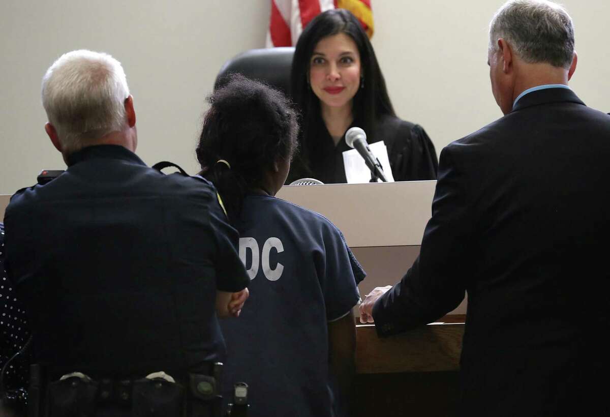 The 14-year-old girl who was seen in a viral Internet video being forcibly detained by several San Antonio police officers, appeared in juvenile court before Judge Arcelia Treviño on Monday, May 22, 2017.