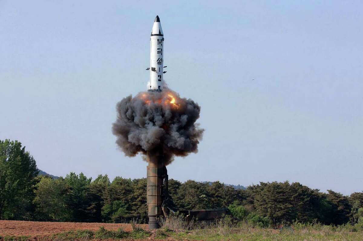 TOPSHOT - CORRECTION - This undated picture released from North Korea's official Korean Central News Agency (KCNA) on May 22, 2017 shows North Korean ground-to-ground medium-to-long range strategic ballistic missile Pukguksong-2 being launched in a test-fire. North Korea on May 22 declared its medium-range Pukguksong-2 missile ready for deployment after a weekend test, the latest step in its quest to defy UN sanctions and develop a weapon capable of striking US targets. / AFP PHOTO / KCNA VIA KNS / STR / South Korea OUT / REPUBLIC OF KOREA OUT ---EDITORS NOTE--- RESTRICTED TO EDITORIAL USE - MANDATORY CREDIT "AFP PHOTO/KCNA VIA KNS" - NO MARKETING NO ADVERTISING CAMPAIGNS - DISTRIBUTED AS A SERVICE TO CLIENTS THIS PICTURE WAS MADE AVAILABLE BY A THIRD PARTY. AFP CAN NOT INDEPENDENTLY VERIFY THE AUTHENTICITY, LOCATION, DATE AND CONTENT OF THIS IMAGE. THIS PHOTO IS DISTRIBUTED EXACTLY AS RECEIVED BY AFP. / The erroneous mention[s] appearing in the metadata of this photo by STR has been modified in AFP systems in the following manner: [correcting source and restrictions]. Please immediately remove the erroneous mention[s] from all your online services and delete it (them) from your servers. If you have been authorized by AFP to distribute it (them) to third parties, please ensure that the same actions are carried out by them. Failure to promptly comply with these instructions will entail liability on your part for any continued or post notification usage. Therefore we thank you very much for all your attention and prompt action. We are sorry for the inconvenience this notification may cause and remain at your disposal for any further information you may require.STR/AFP/Getty Images