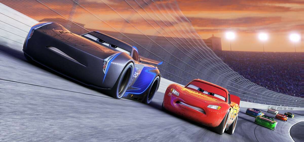 L-R: Racing rivals, young upstart Jackson Storm (Armie Hammer) and veteran champion Lightning McQueen (Owen Wilson) in "Cars 3," opening at Bay Area theaters on Friday, June 16. Photo courtesy of Walt Disney Pictures.