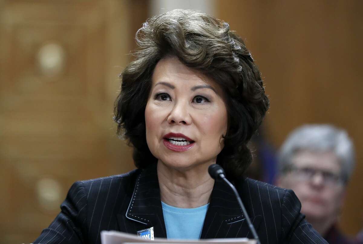 Transportation Secretary Elaine Chao testifies on Capitol Hill in Washington, Wednesday, May 17, 2017, before the Senate Environment and Public Works Committee hearing on improving infrastructure. (AP Photo/Alex Brandon)