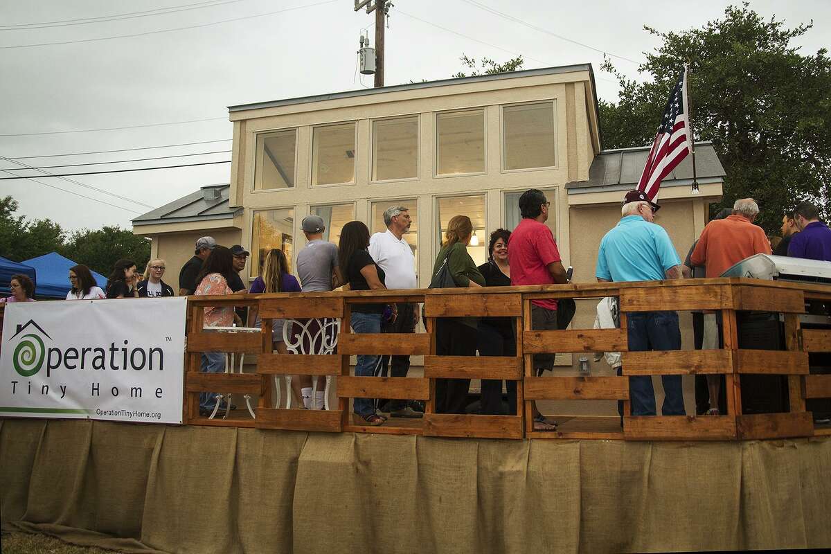 The tiny home presented to veteran and wounded warrior Freddy Rosario by Operation Tiny Home and built by Construction Careers Academy students, Saturday, May 20, 2017 at Warren High School.