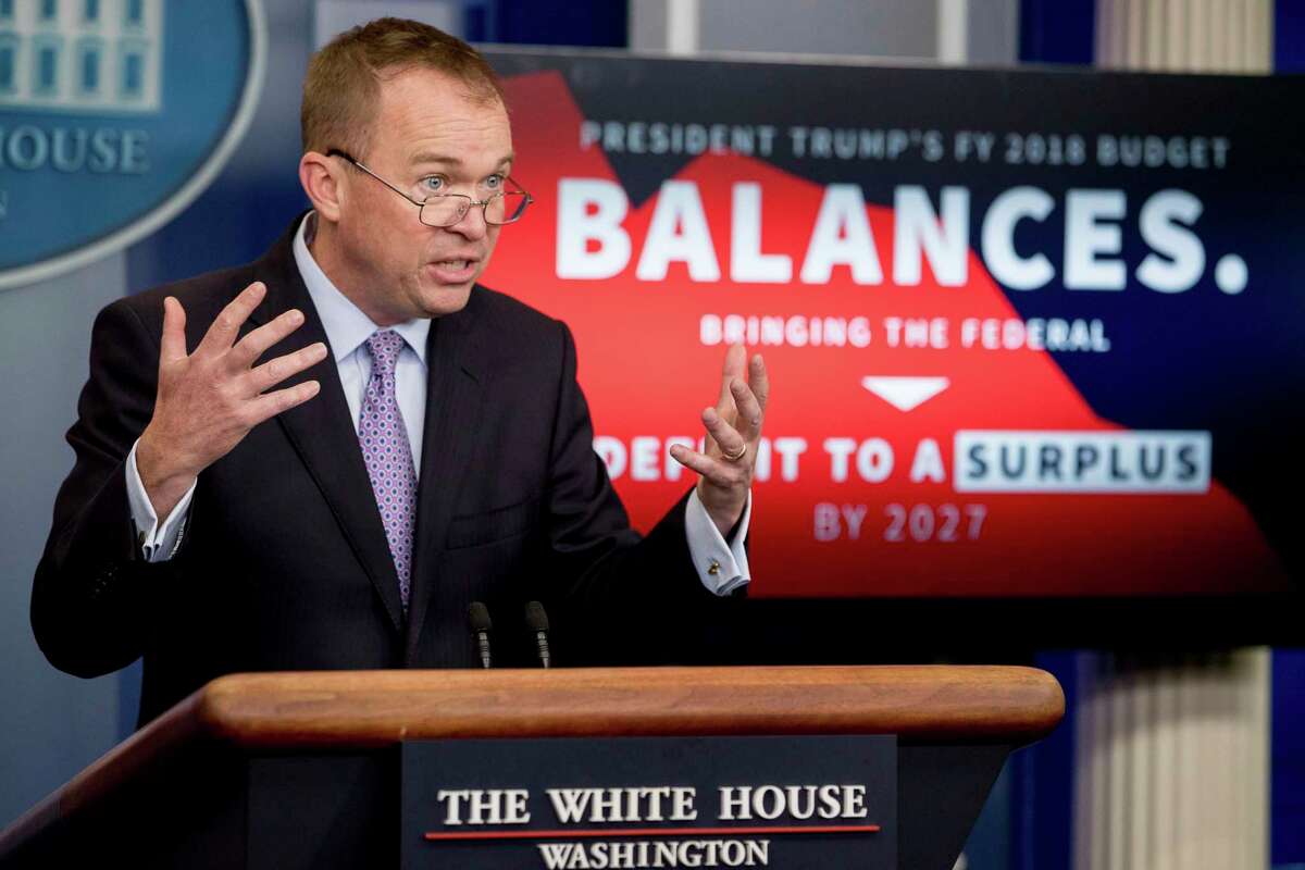 Budget Director Mick Mulvaney speaks to the media about Trump's proposed budget on Tuesday.