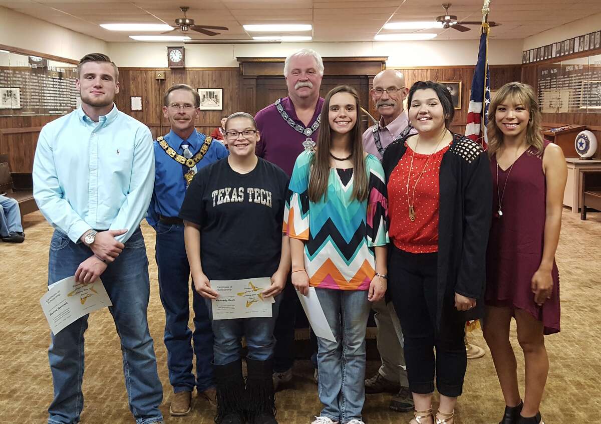 The Plainview Elks Lodge presented $400 scholarships to five graduating high school seniors this year, including Beaux Bennett (front left), Kennedy Beck, Breanna Roden, Lilyana Garcia and Alisa Talley. Making the scholarship presentation are Exalted Ruler Joey Myrick (back left), and Scholarship Committee members Mark Nelms, lodge secretary, and Kenneth Hooper, trustee.