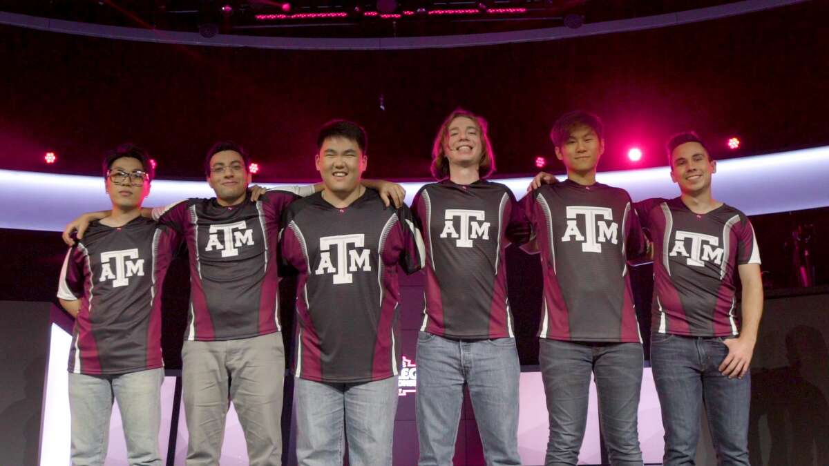 Comprising Texas A&M’s esports team are, from left, Yoonguen Shin, Youssef Elmasry, Andrew Oh, Joey Bowers, Anthony Cui and Ryan O’Beirne.