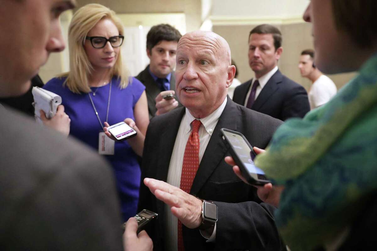 House Ways and Means Committee Chairman Kevin Brady, R-The Woodlands, is surrounded by reporters following a meeting with House Speaker Paul Ryan and White House officials at the U.S. Capitol May 17.