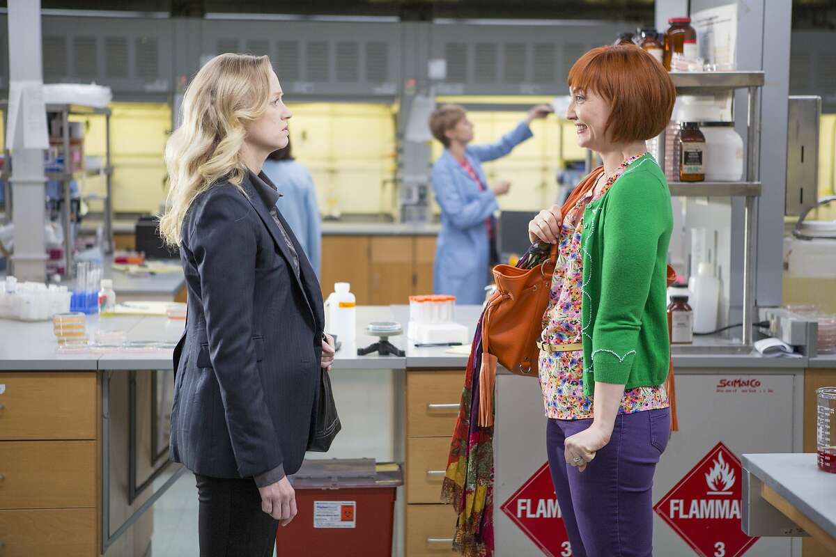 Insensitive lab researcher Serena (Anna Lise Phillips, left) gets an attitude readjustment from the perky Caroline (Jill E. Alexander) in the comedy "Sensitivity Training."