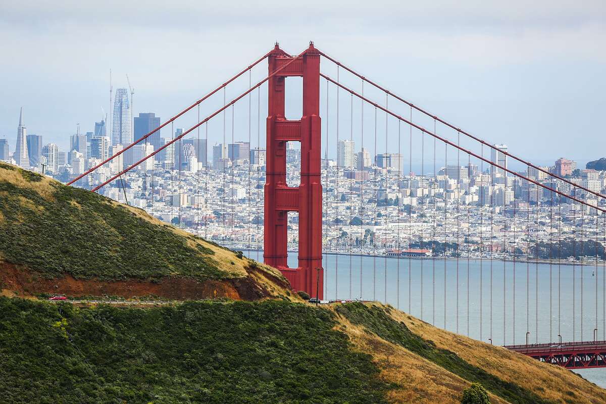 A view of the Golden Gate Bridge from Hawk Hill in Marin County, California, on Wednesday, May 24, 2017.