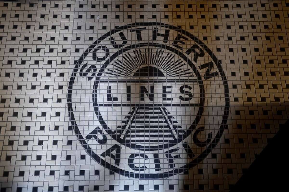A replica of the Southern Pacific Lines logo was made for the tile flooring at the renovated Orange Train Depot Museum on Wednesday afternoon. The depot will hold an open house on Sunday. Photo taken Wednesday 5/3/17 Ryan Pelham/The Enterprise