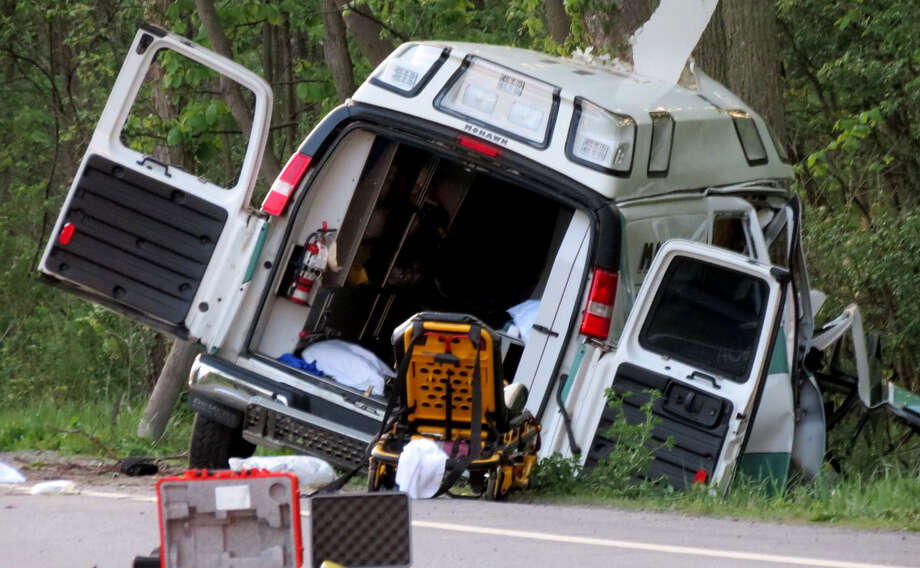 A Mohawk Ambulance crashed into trees along Route 20 on Wednesday evening, May 24, 2017, in Duanesburg, N.Y. The man being transported, Chris Aernecke, died in the crash. (Thomas Heffernan Sr./Special to the Times Union) Photo: Picasa