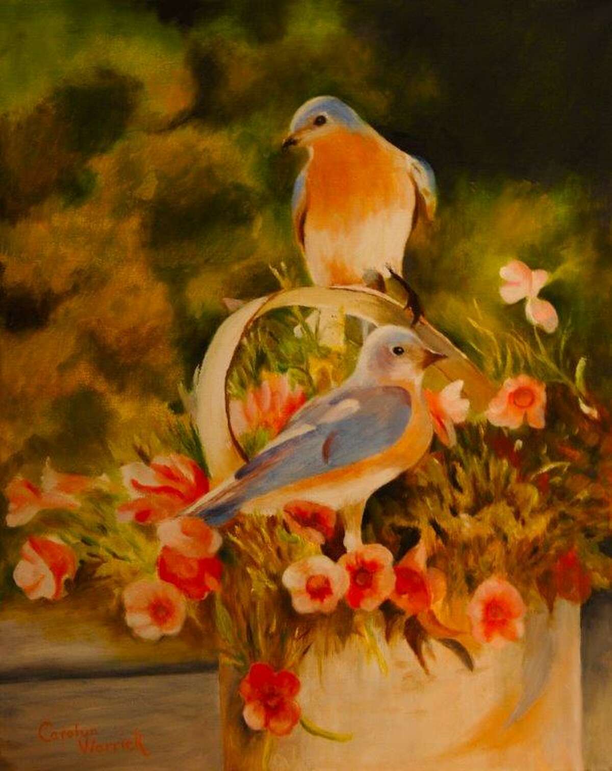 “Blue Birds,” oil by Carolyn Warrick, Plainview