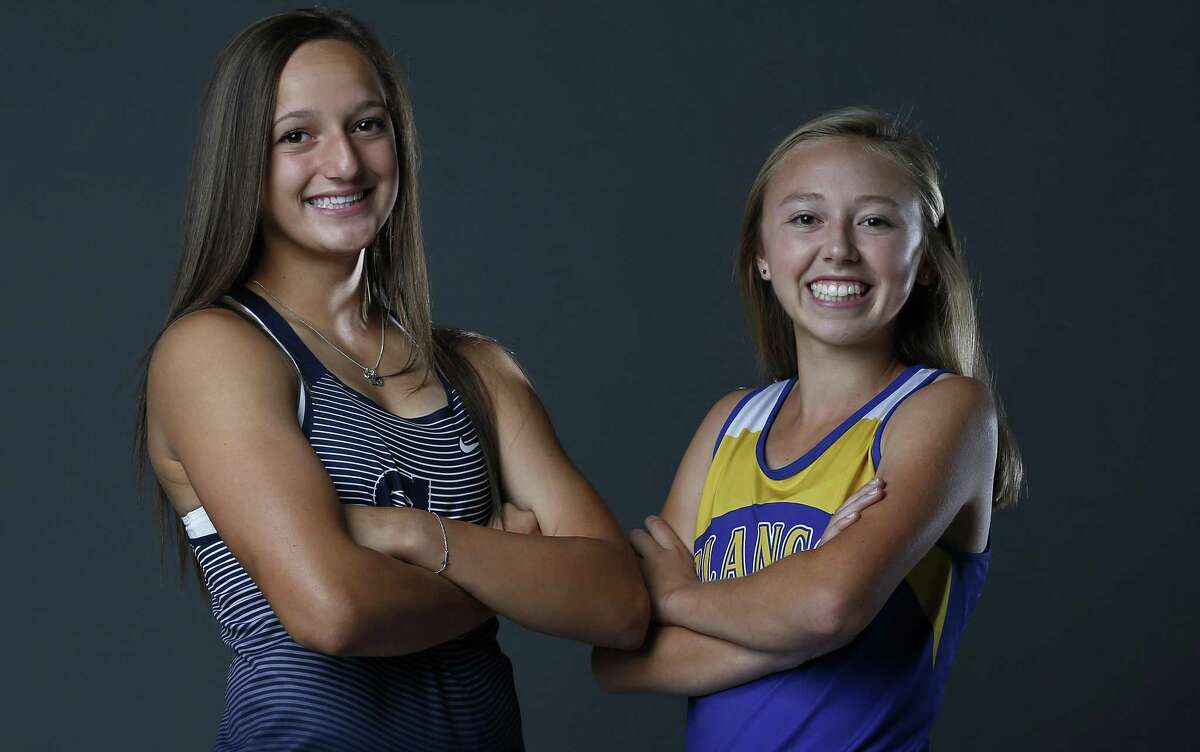 Smithson Valley senior Colleen Clancy, the 2017 Express-News All-Area Girls Field Athlete of the Year (left) and Blanco sophomore Johanna Villarreal, Girls All-Area Track Athlete of the Year, pose on May 21, 2017.