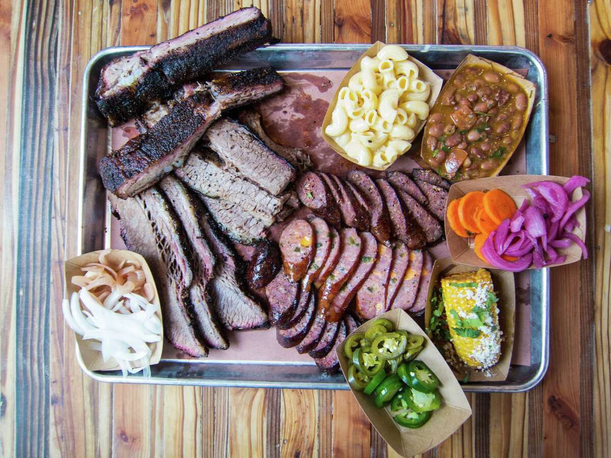 From top: Roegels Barbecue Co.'s "Texas caviar"; Pappa Charlies' collard greens; Killen's Barbecue's creamed corn; Gatlin's BBQ's dirty rice and slaw; and The Pit Room's sides, which pair with brisket, ribs and sausage.
