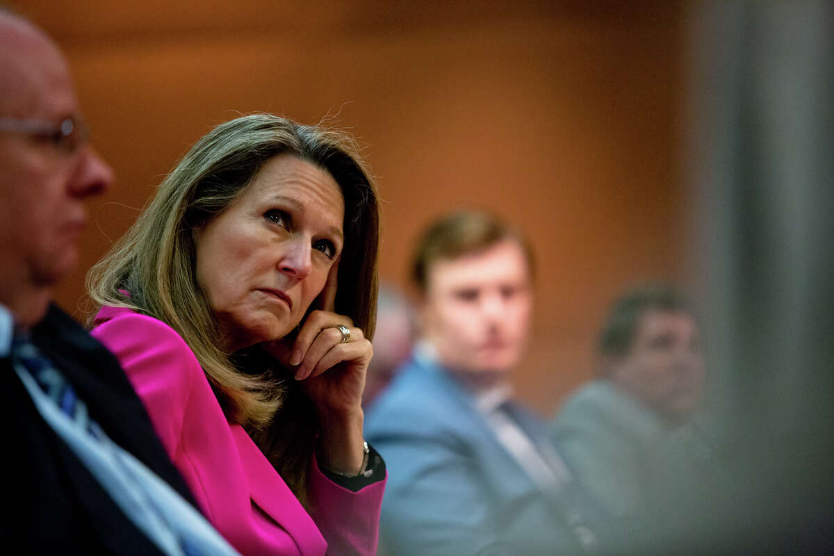 Kimberly Corley, executive director of the Texas Railroad Commission, shown at a May meeting, says she was given the choice to resign or be fired by commission Chairwoman Christi Craddick.