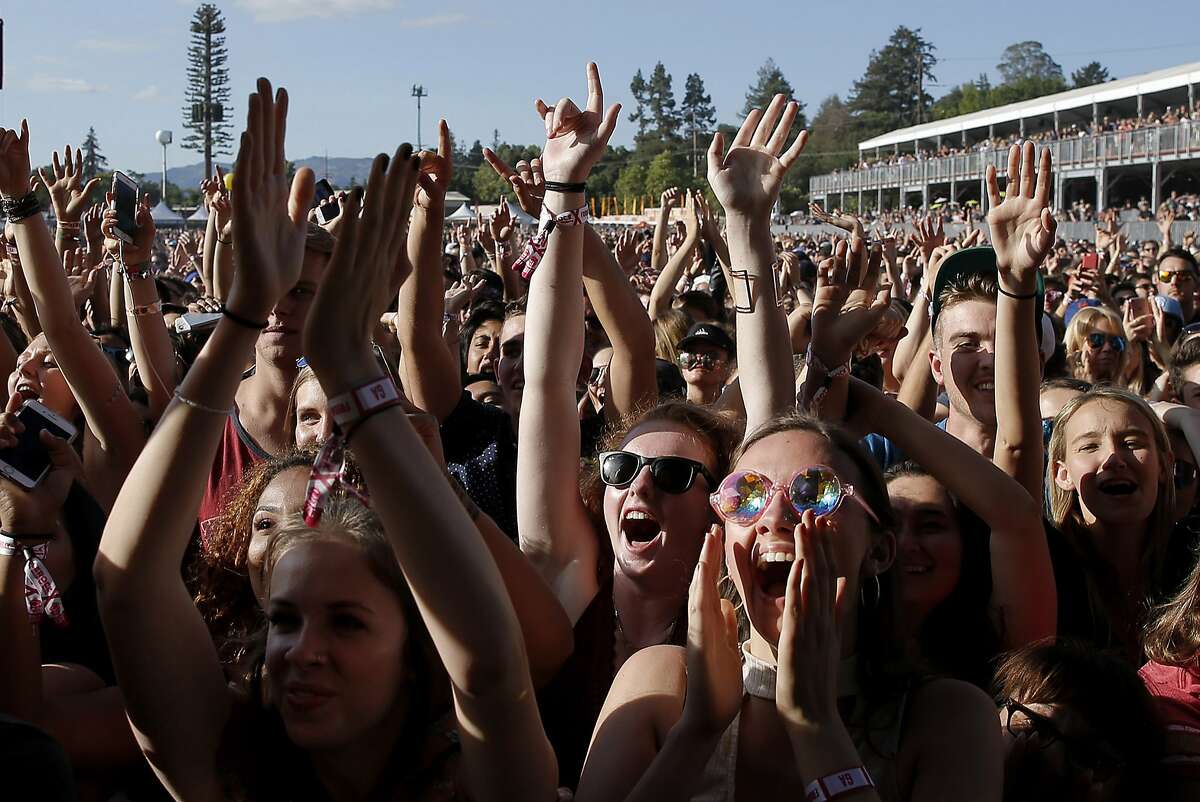 Crowds cheer during a performance by Macklemore at BottleRock.