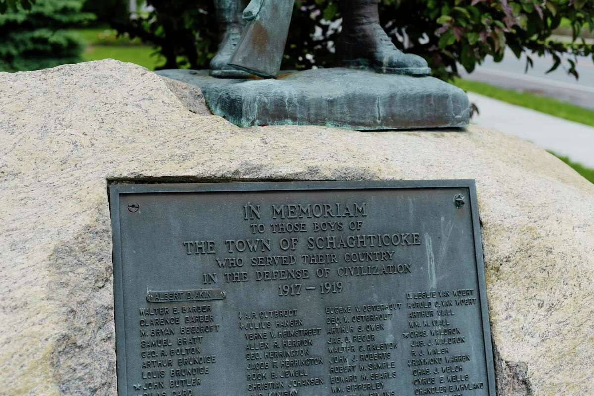 A view of the Schaghticoke monument for veterans of World War I, seen here on Wednesday, May 24, 2017, in Schaghticoke, N.Y. (Paul Buckowski / Times Union)