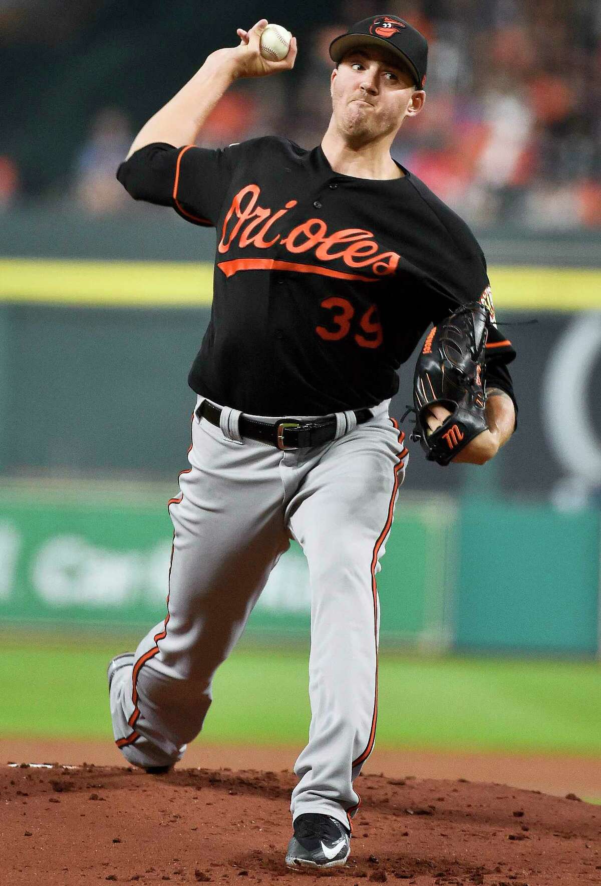 Baltimore Orioles starting pitcher Kevin Gausman delivers during the first inning of a baseball game against the Houston Astros, Friday, May 26, 2017, in Houston. (AP Photo/Eric Christian Smith)