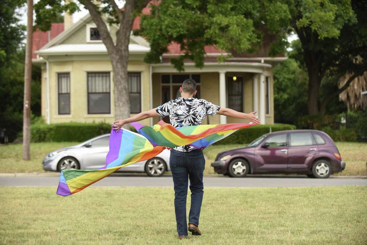 Jorge Estevez participates in a gay pride flash mob at Dignowity Park across the street from the home of Mayor Ivy Taylor on Saturday, May 27, 2017. Organizer Rosey Abuabara said the dance was a protest against Taylor, who she said voted against a proposed nondiscrimination ordinance as a councilwoman.
