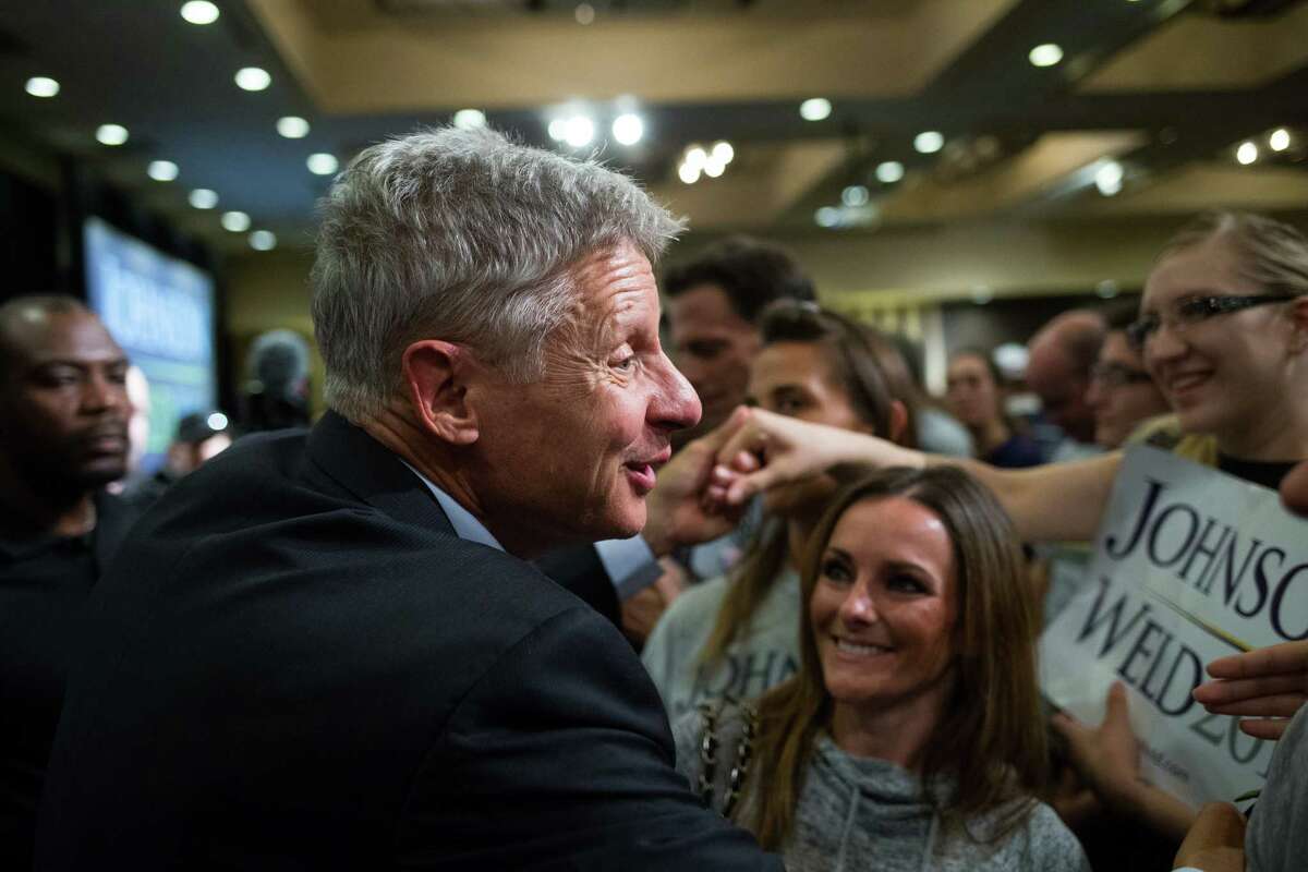 Libertarian Party presidential nominee Gary Johnson greets supporters following a 2016 rally at the Sheraton in Seattle. (Grant Hindsley / seattlepi.com)