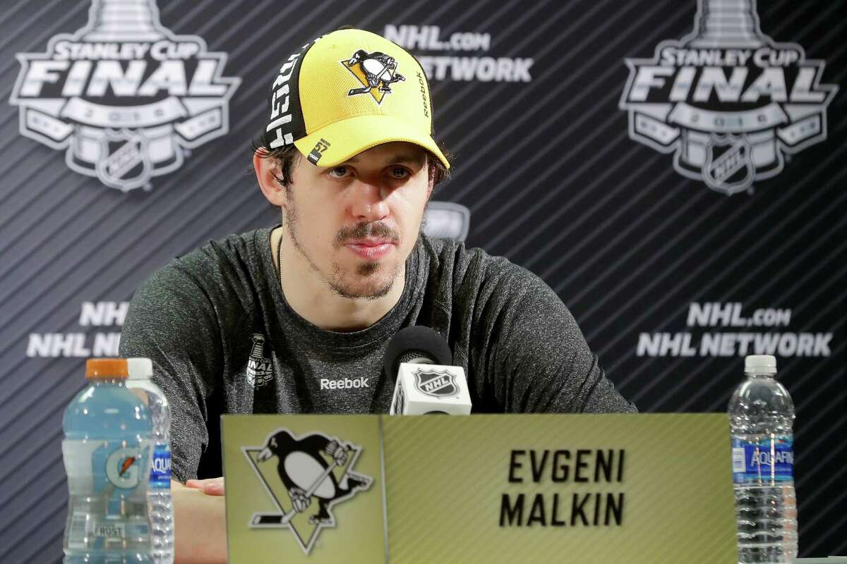 SAN JOSE, CA - JUNE 06: Evgeni Malkin #71 of the Pittsburgh Penguins speaks to members of the media after winning 3-1 in Game Four of the 2016 NHL Stanley Cup Final against the San Jose Sharks at SAP Center on June 6, 2016 in San Jose, California. (Photo by Bruce Bennett/Getty Images)