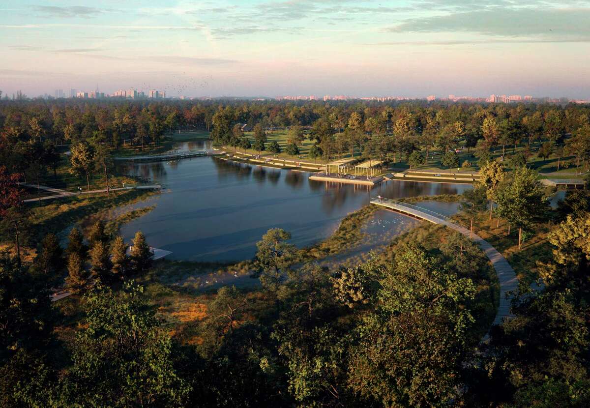 A rendering of Memorial Park's Eastern Glades, which would feature a prominent axis that runs along the original soldier's entrance to Camp Logan.