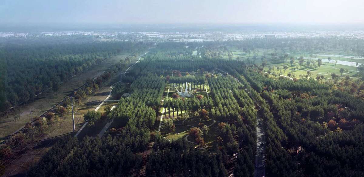 A rendering of the aerial view of the 90-acre Memorial Groves.