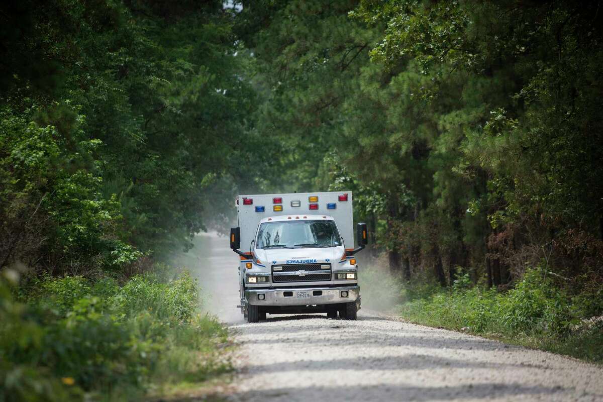 The ambulance transporting Ezra, the three-year-old child that went missing at the Sam Houston National Park, Sunday, May 28, 2017, in Waverly. ( Marie D. De Jesus / Houston Chronicle )