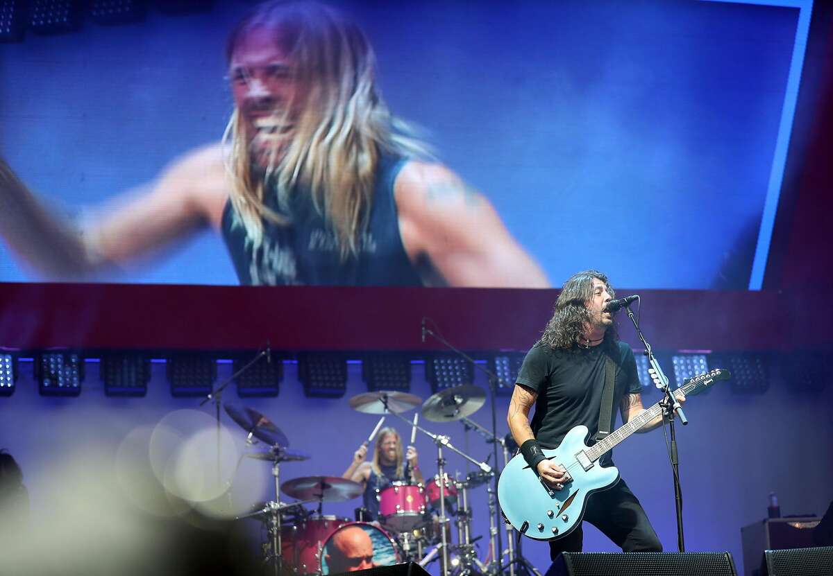 Dave Grohl and Taylor Hawkins of the Foo Fighters performs during BottleRock Napa Valley in Napa, Calif., on Sunday, May 28, 2017.