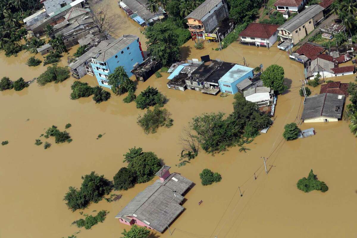 The devastation in the inundated area of Kiriella, in the Ratnapura district of Sri Lanka, is widespread. More than 75,000 people have been taken to relief camps.