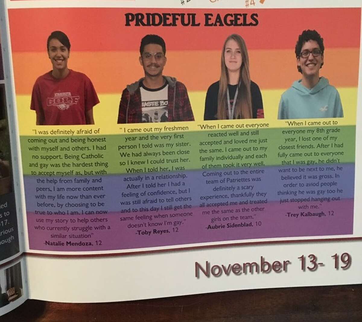 A photo of the LGBT-themed section in this year's Atascocita High School yearbook. The page has garnered support and criticism on social media. SLIDESHOW: Most and least LGBT friendly cities in the United States