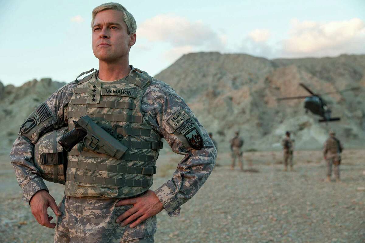 Brad Pitt in "War Machine,” which debuts on Netflix Friday, May 26. The film is based on Michael Hastings’ 2012 book “The Operators,” which chronicled Gen. Stanley McChrystal’s tumultuous and short-lived stewardship of the war in Afghanistan.
