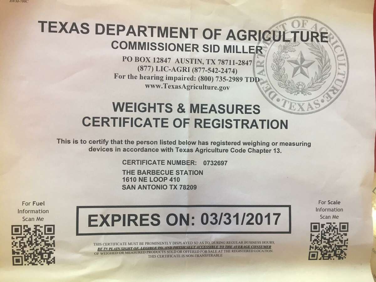 Restaurants must display a current TDA certificate of registration.