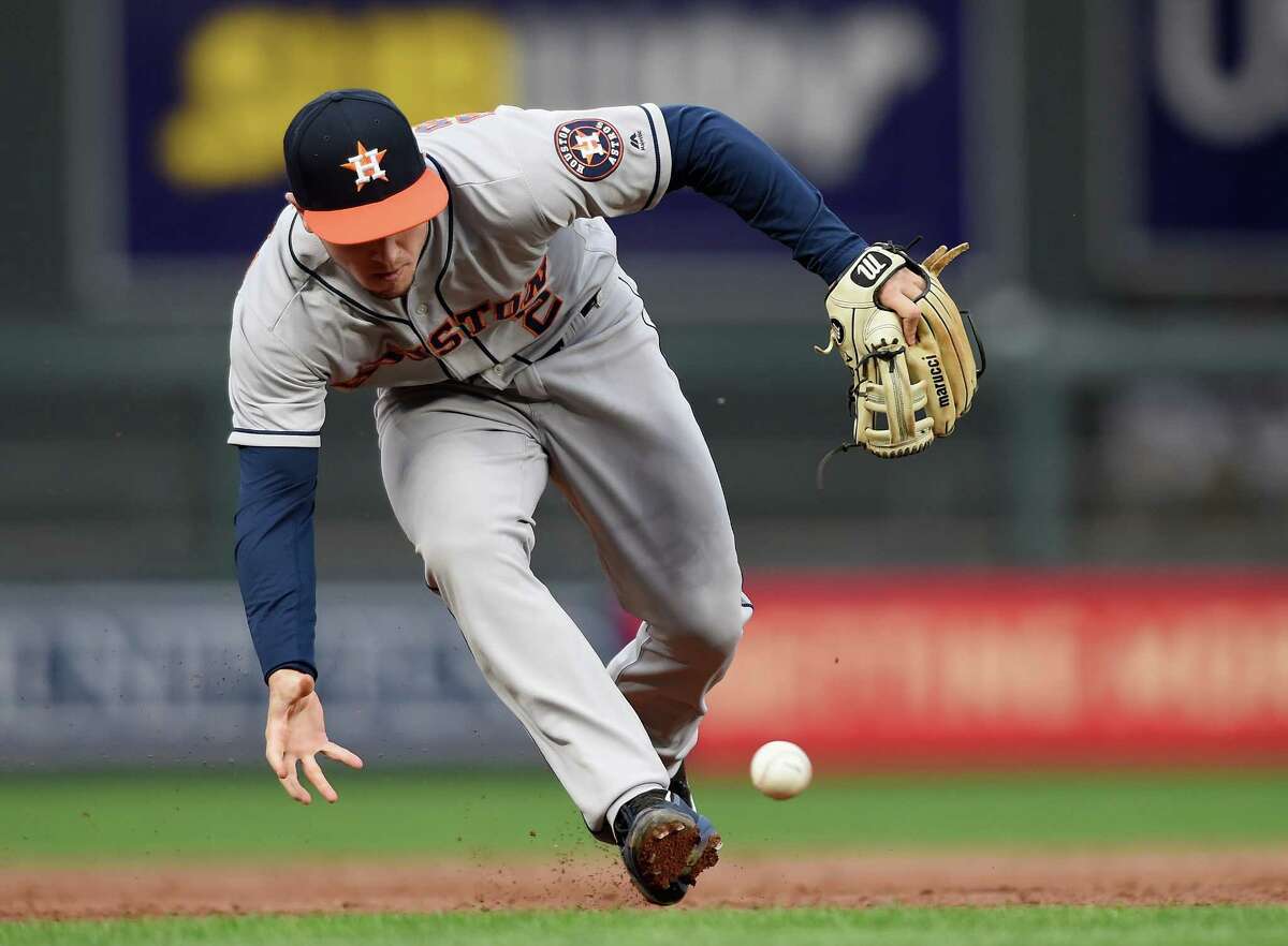 Alex Bregman adds a slick defensive play to a strong all-around game Tuesday night, retiring the Twins' Brian Dozier in the second inning. At the plate, Bregman had a sacrifice fly in the third and a home run in the seventh.