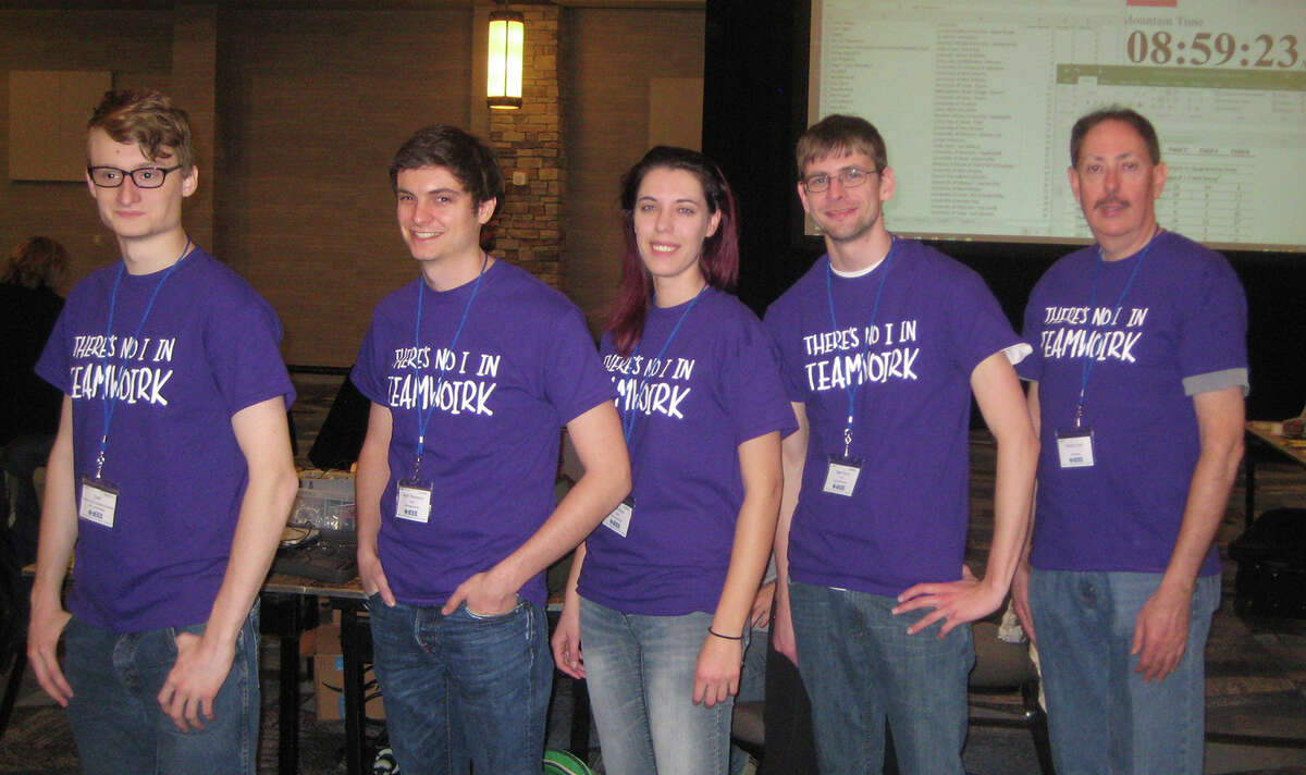 SIUE’s team comprising (L-R) St. Louis native Oren Pincock, Scott Thompson, of Florissant, Mo., Lydia Klaus, of Edwardsville, and Sean Hovey, of Springfield, stands alongside faculty advisor Dr. George Engel.