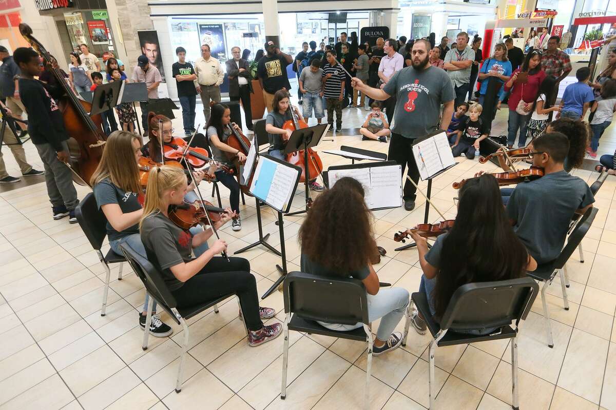 The Judson Middle School Orchestra performs during the Judson ISD Art Extravaganza at Rooling Oaks Mall in May.