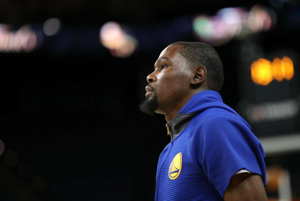 Golden State Warriors' Kevin Durant during NBA Finals Media Day at Oracle Arena in Oakland, Calif., on Wednesday, May 31, 2017.