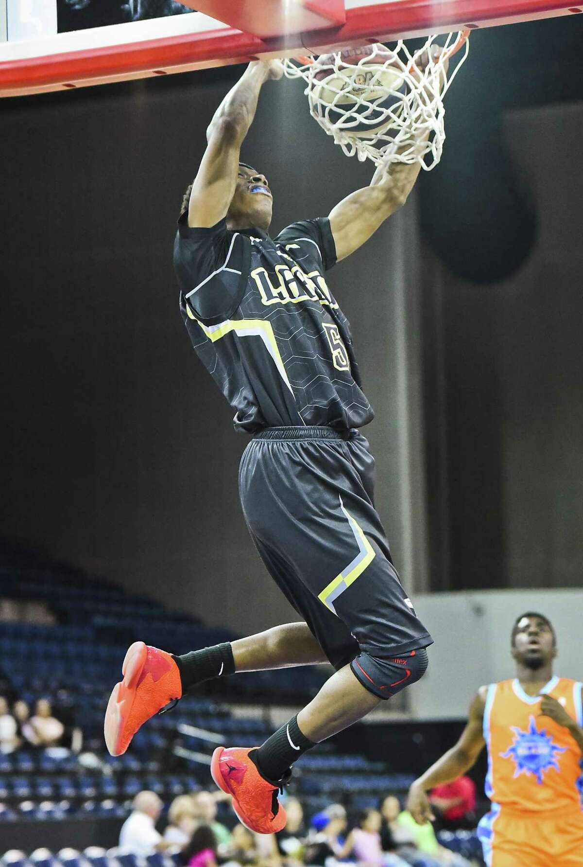 Swarm forward Steven Harris dunks in a game last year. Laredo’s return for a third full regular season is still uncertain, but ABA chairman/co-founder Joe Newman said he expects the team will be back next year.