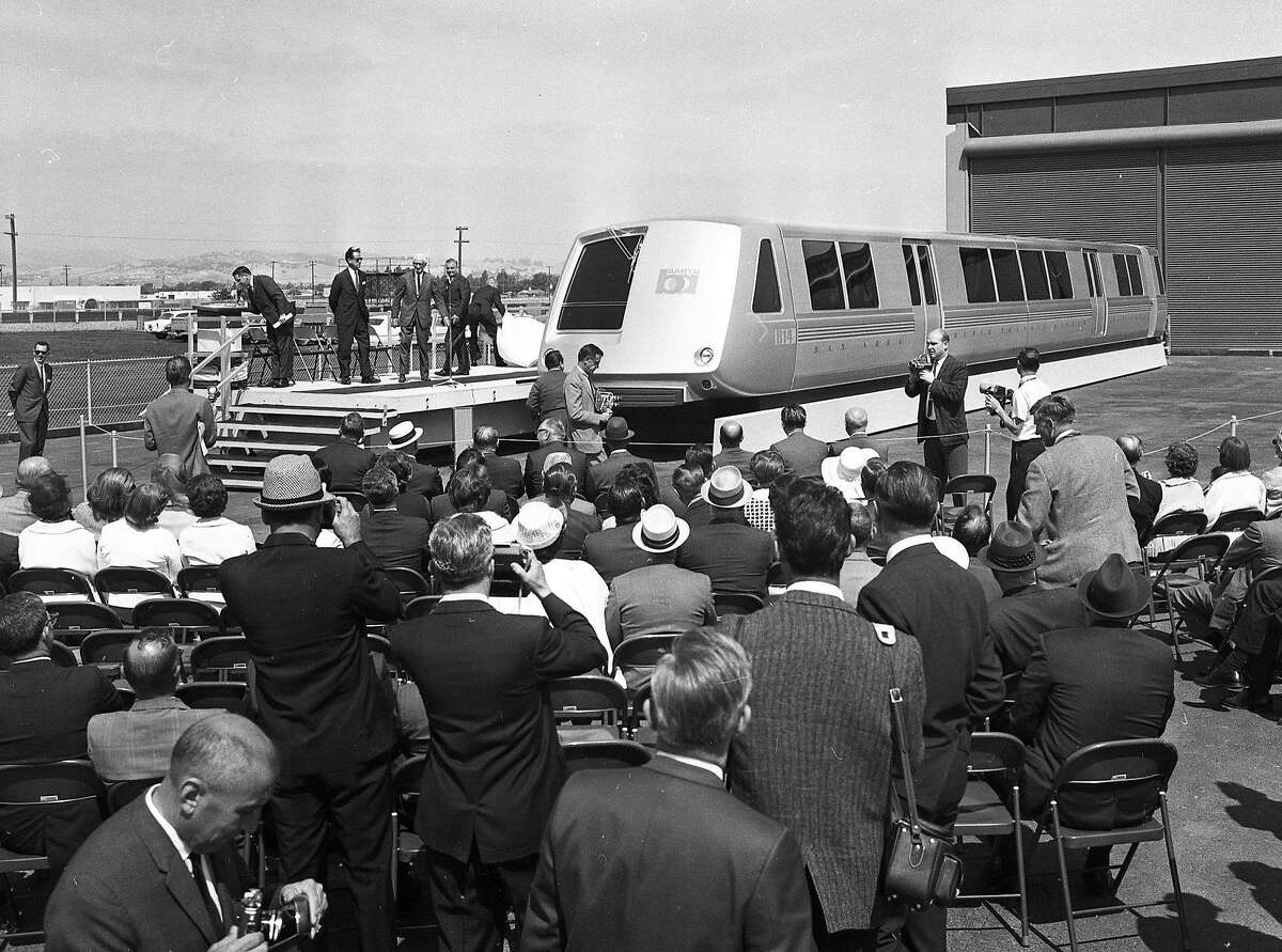 Bay Area Rapid Transit officials unveil BART's first model car on June 22, 1965. 