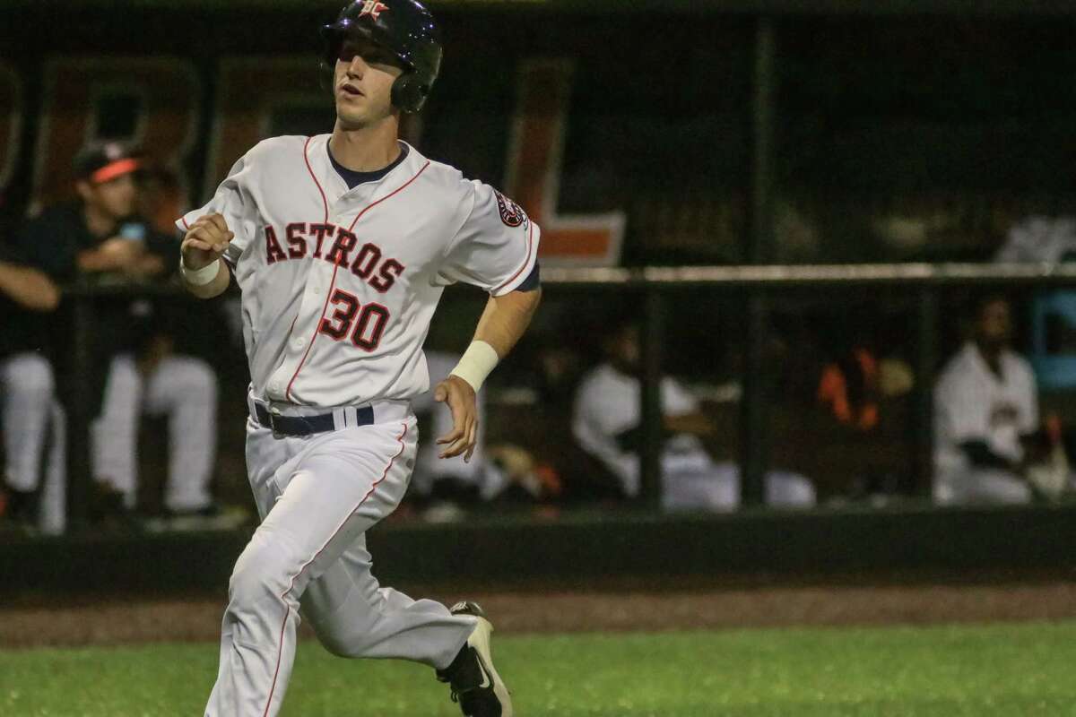 Astros prospect Kyle Tucker scores a run during a 2017 game for the Buies Creek Astros of the Carolina League.