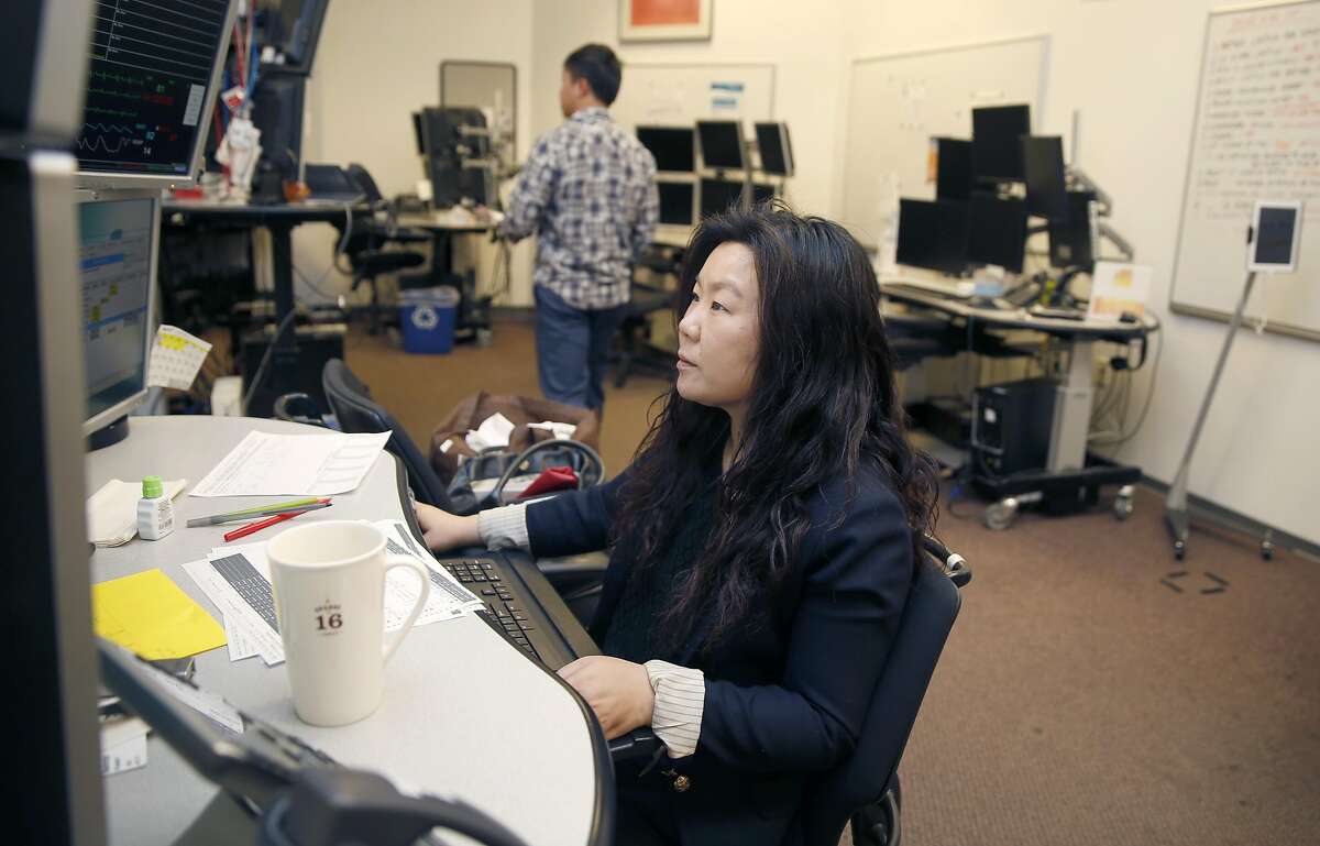 Critical care nurse Belinda Kwan monitors ICU patients at California Pacific Medical Center's eICU hub.