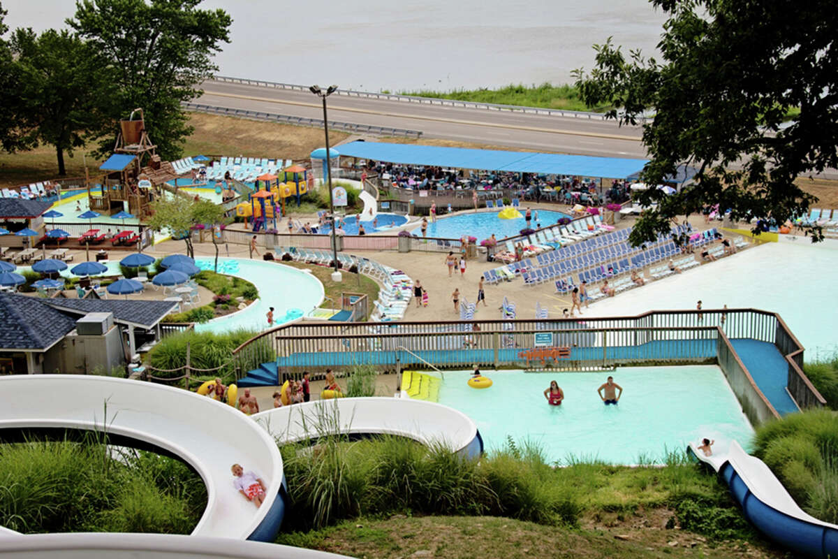 A view of Raging Rivers WaterPark in Grafton from the top of the bluff.