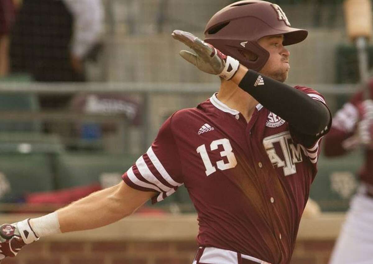 Texas A&M outfielder Blake Kopetsky takes a cut at the plate during a 6-4 SEC loss to Mississippi on May 13, 2017, at Oxford, Miss.