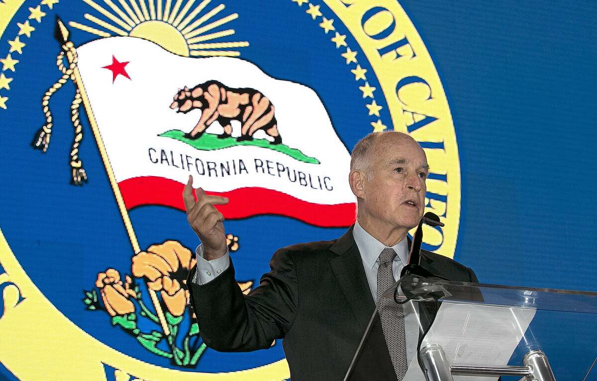 California Gov. Jerry Brown said he will need Republican's help to renew California's cap-and-trade program, while speaking at the California Chamber of Commerce 92nd Annual Sacramento Host Breakfast, Thursday, June 1, 2017, in Sacramento, Calif. The program, that caps the state's carbon emissions and requires polluters to obtain permits before releasing climate-change gasses, will expire in 2020 if lawmaker don't vote to renew it. (AP Photo/Rich Pedroncelli)